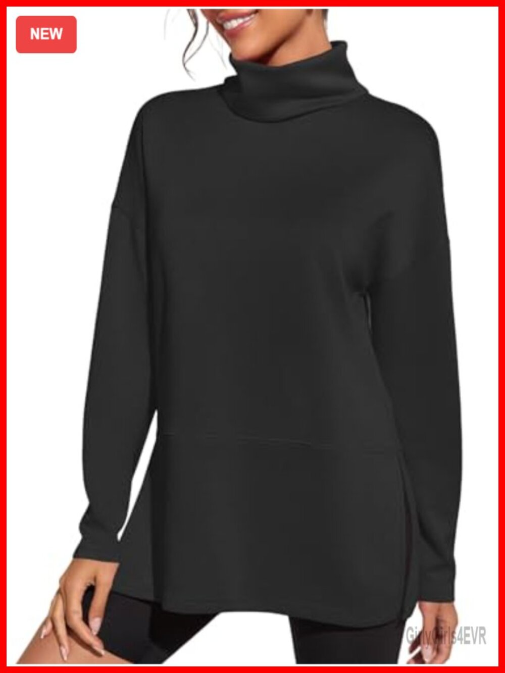 Oversized Turtleneck Sweatshirt Side Slit Tunic Top